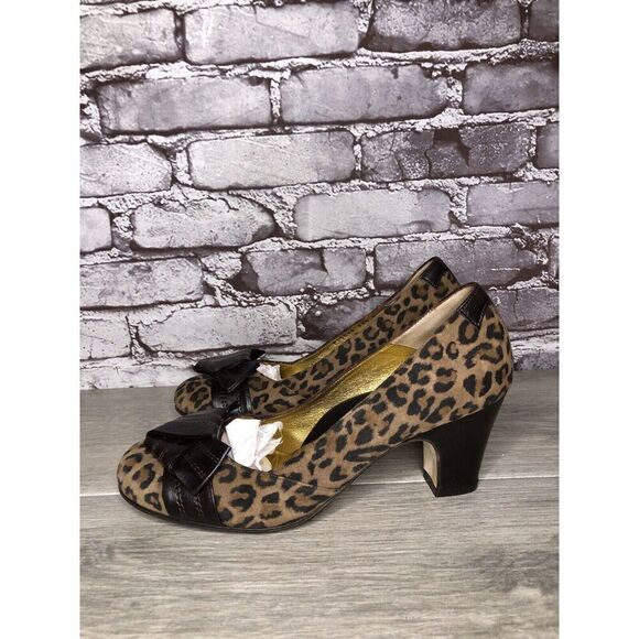 Taryn Rose Leopard Print Brown Bow Peep Toe Heels Shoes Women Sz 9M US/38.5EU - Picture 13 of 16